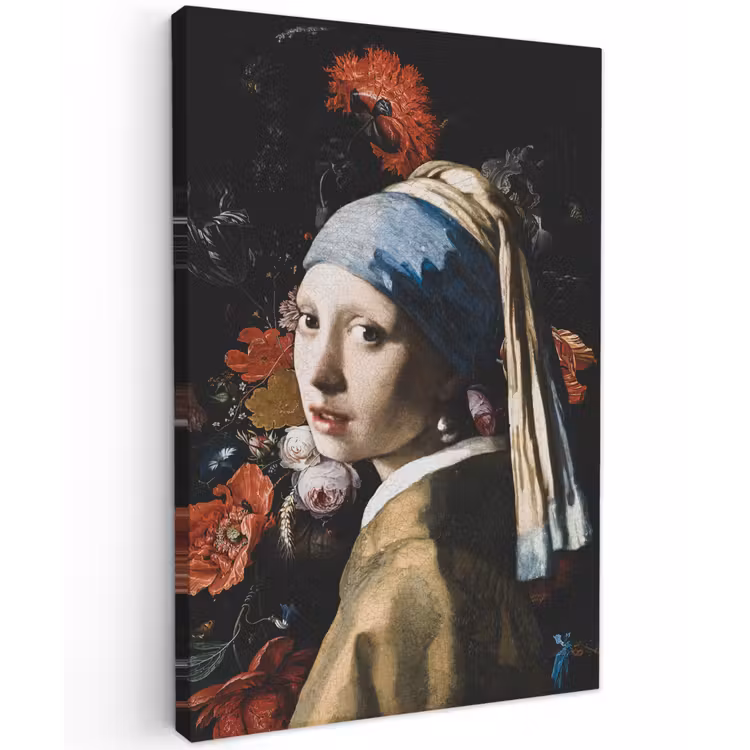 Meisje met de parel - Johannes Vermeer - Bloemen - Rood canvas 2cm klein -z3d