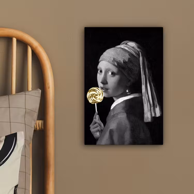 Meisje met de parel - Johannes Vermeer - Lolly - Goud canvas 2cm klein -sfeer3