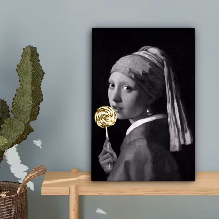 Meisje met de parel - Johannes Vermeer - Lolly - Goud canvas 2cm klein -sfeer4