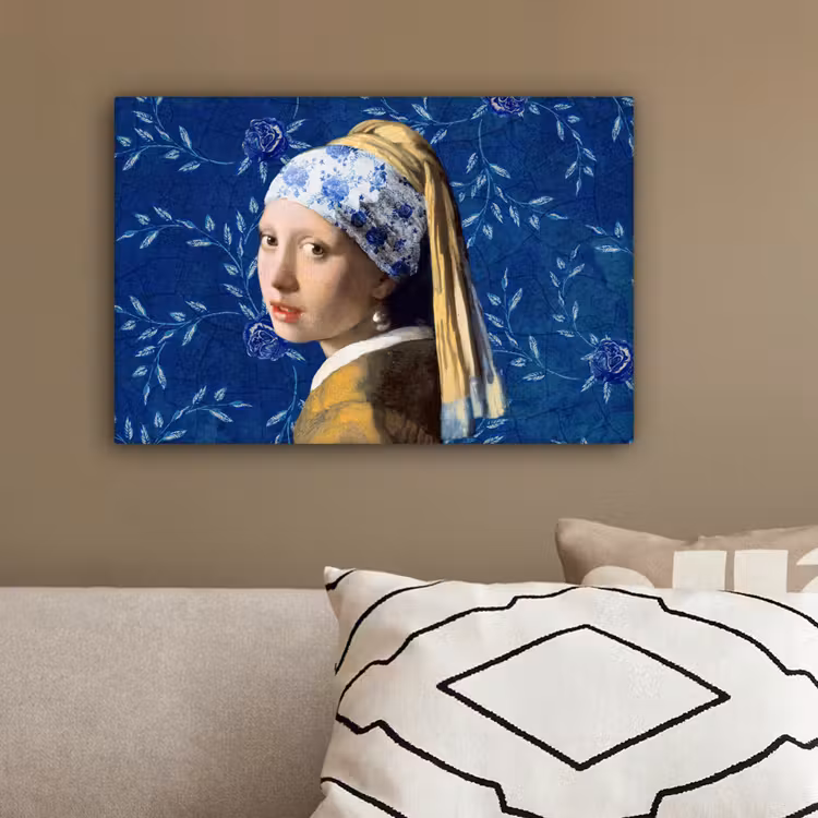 Meisje met de parel - Delfts blauw - Vermeer - Bloemen - Schilderij - Oude meesters canvas 2cm klein -sfeer3