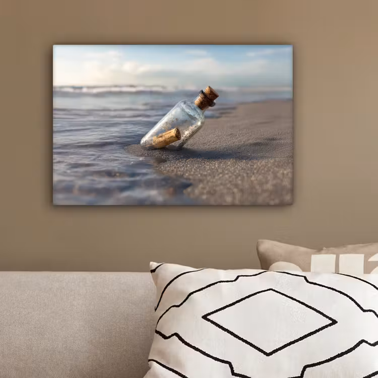 Glazenfles - Post - Zee - Zand canvas 2cm klein -sfeer3