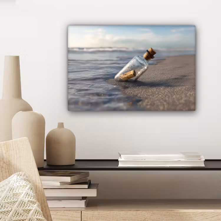 Glazenfles - Post - Zee - Zand canvas 2cm klein -sfeer6
