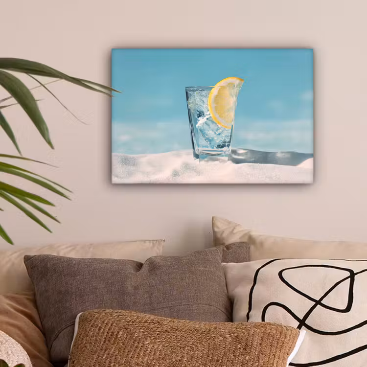Glas - ijsblokjes - Citroen canvas 2cm klein -sfeer1