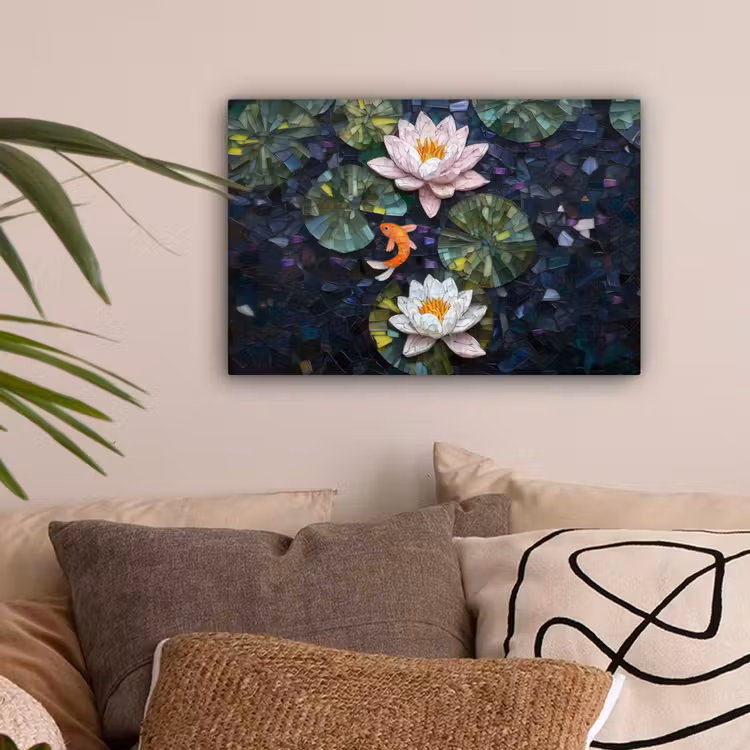 Glasstukjes - Leliebladeren - Vis - Oranje canvas 2cm klein -sfeer1