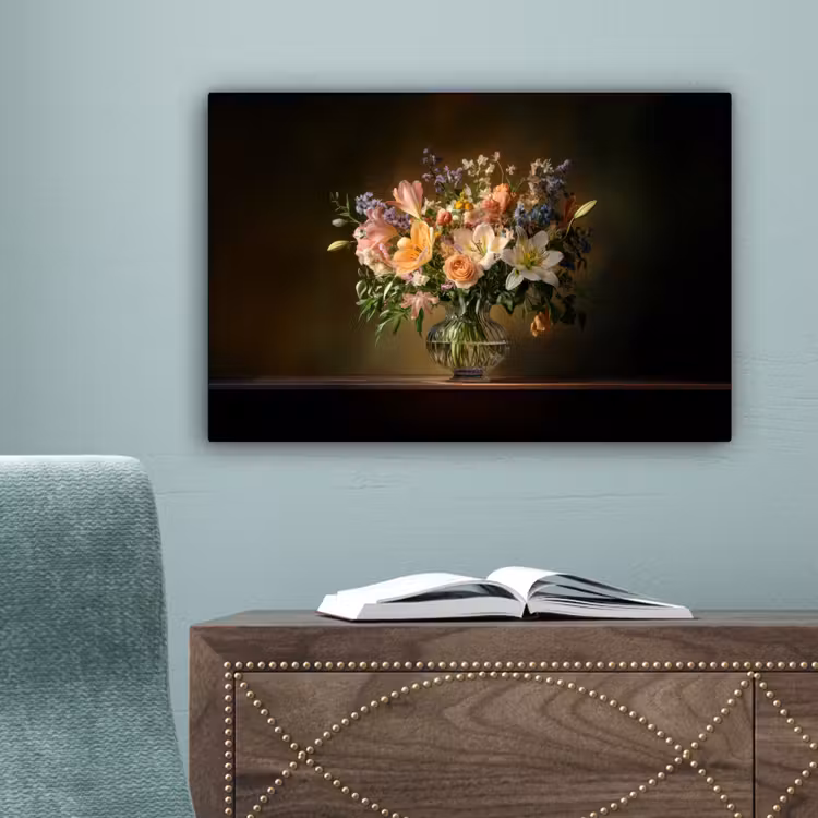 Glazen - Bloemen - Boeket - Kleuren canvas 2cm klein -sfeer4