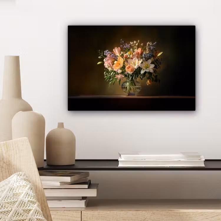 Glazen - Bloemen - Boeket - Kleuren canvas 2cm klein -sfeer6