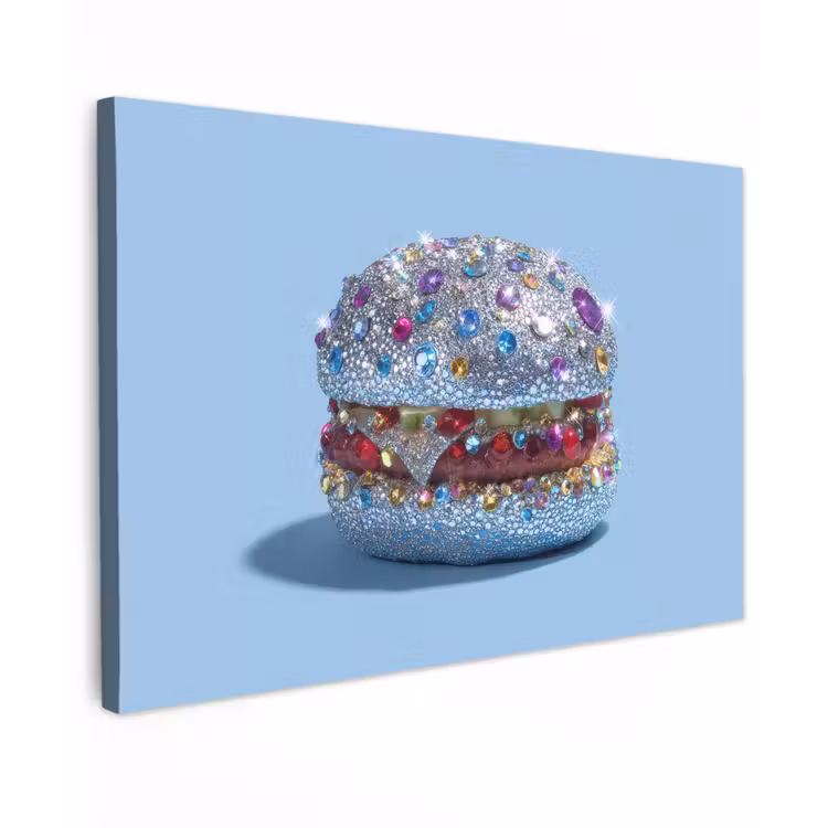 Glitters - Hamburger - Blauw canvas 2cm klein -z3d