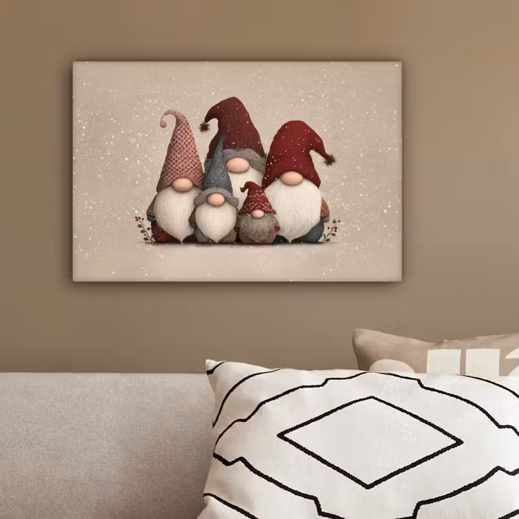 Kabouters - Kerst - Sneeuw - Puntmutsen canvas 2cm klein -sfeer3