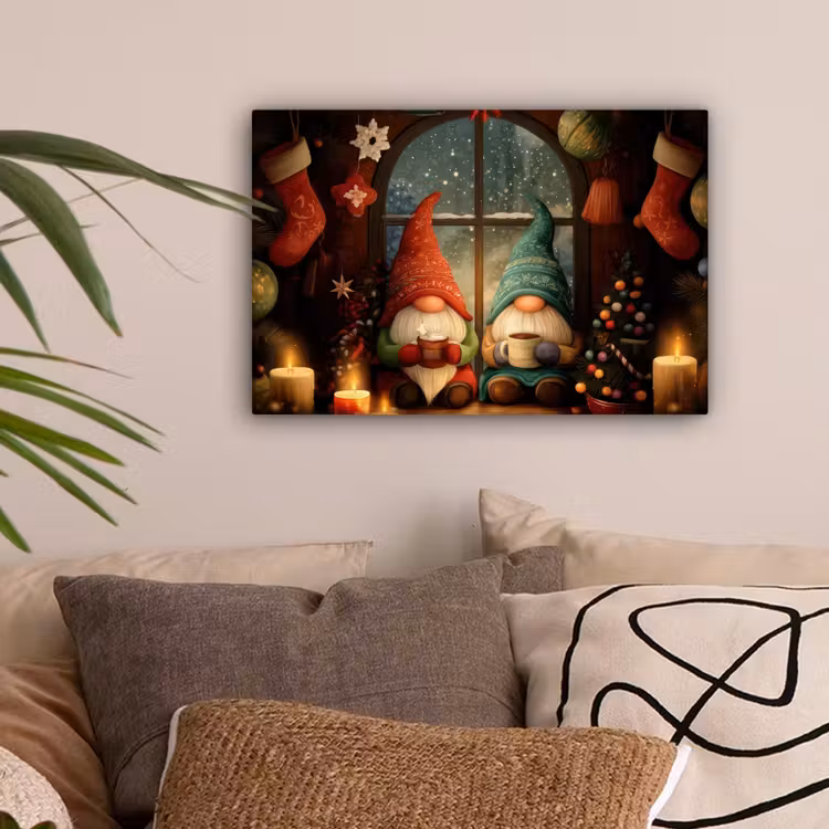 Gnooms - Kerst - Raam - Kleurrijk canvas 2cm klein -sfeer1