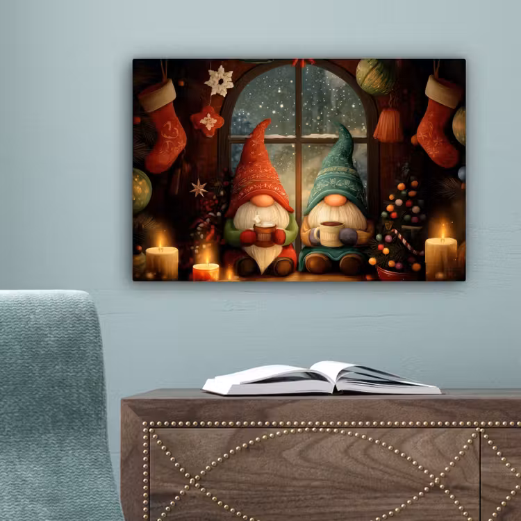 Gnooms - Kerst - Raam - Kleurrijk canvas 2cm klein -sfeer4