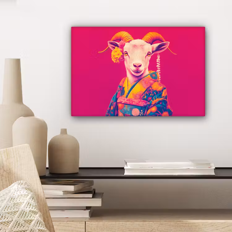 Geit - Hoorns - Kimono - Kleurrijk canvas 2cm klein -sfeer6