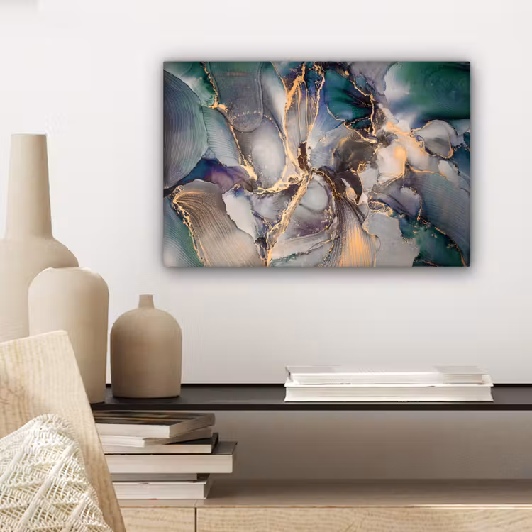 Goud - Blauw - Marmer canvas 2cm klein -sfeer6