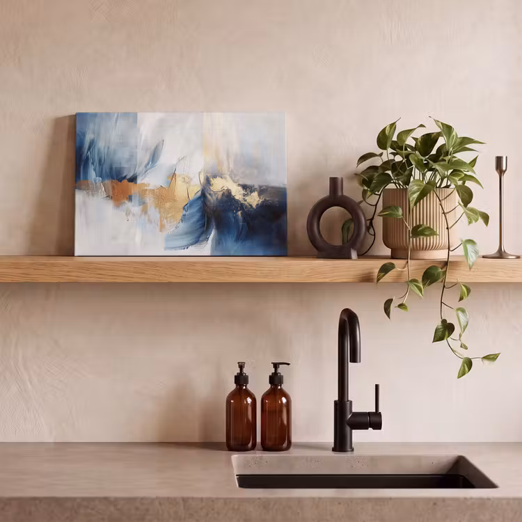 Goud - Blauw - Watercolor - Kunst - Modern canvas 2cm klein -sfeer3