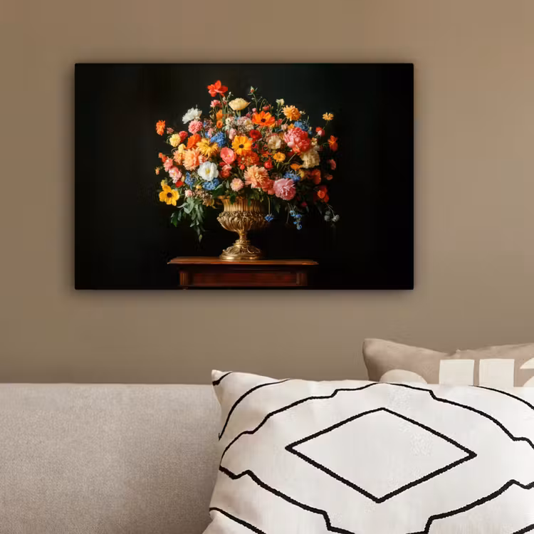 Goud - Bloemen - Kleuren - Vaas canvas 2cm klein -sfeer3