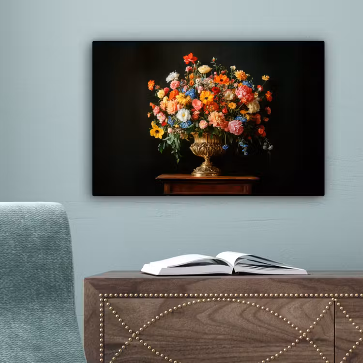 Goud - Bloemen - Kleuren - Vaas canvas 2cm klein -sfeer4