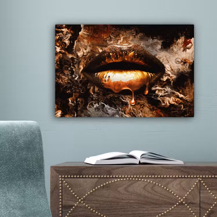 Goud - Lippen - Kunst canvas 2cm klein -sfeer4
