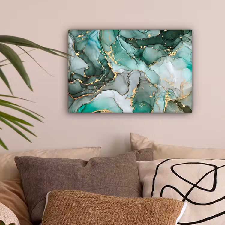 Goud - Marmer - Groen - Luxe - Marmerlook - Grijs canvas 2cm klein -sfeer1