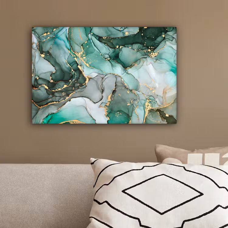 Goud - Marmer - Groen - Luxe - Marmerlook - Grijs canvas 2cm klein -sfeer3