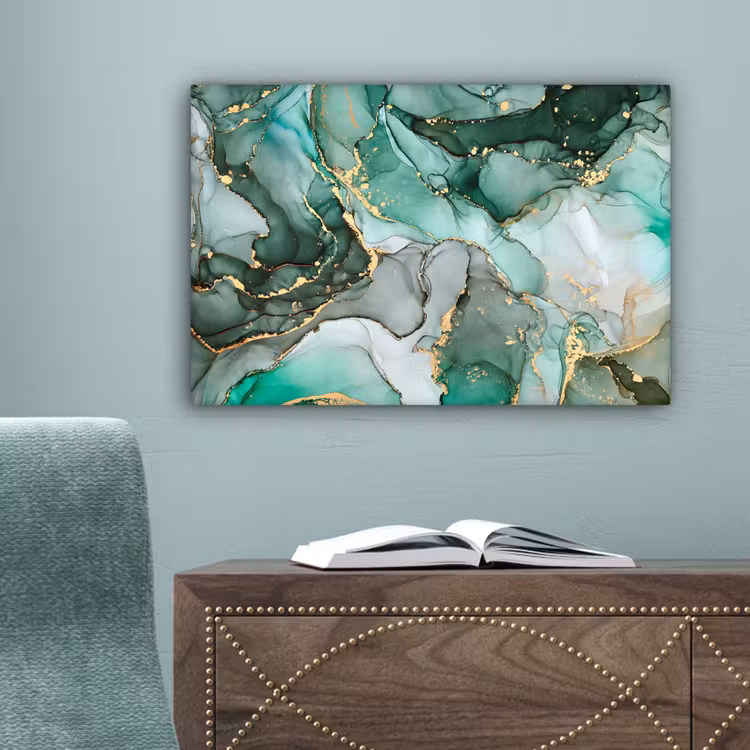 Goud - Marmer - Groen - Luxe - Marmerlook - Grijs canvas 2cm klein -sfeer4