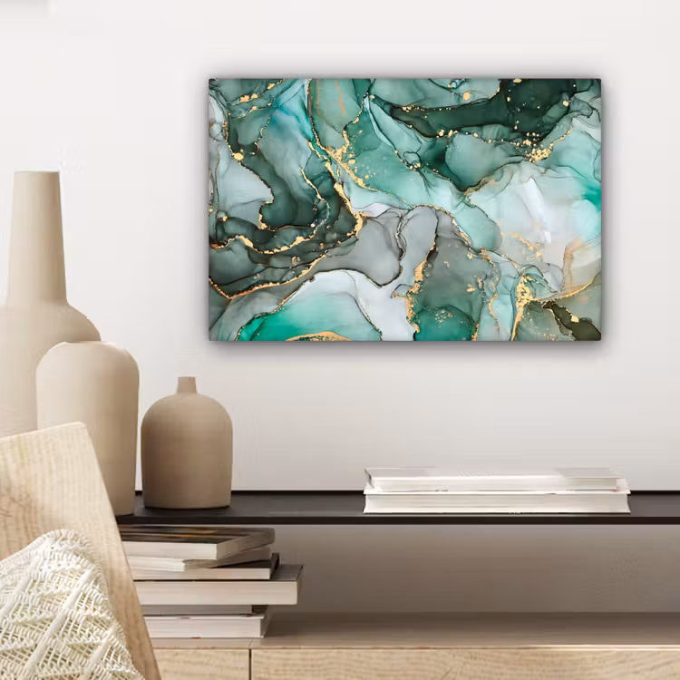 Goud - Marmer - Groen - Luxe - Marmerlook - Grijs canvas 2cm klein -sfeer6