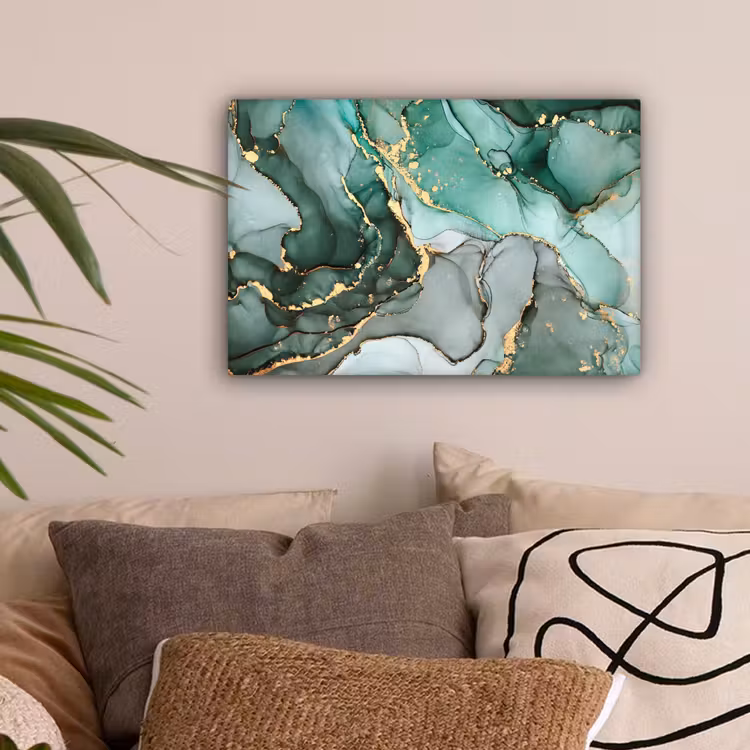 Goud - Marmer - Groen - Luxe - Marmerlook - Grijs canvas 2cm klein -sfeer1