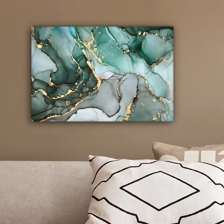 Goud - Marmer - Groen - Luxe - Marmerlook - Grijs canvas 2cm klein -sfeer3