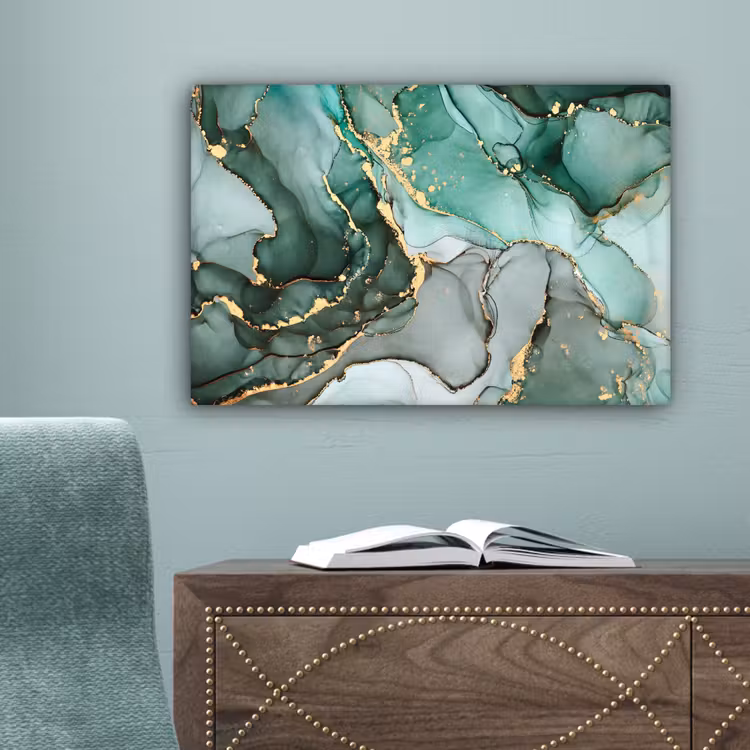 Goud - Marmer - Groen - Luxe - Marmerlook - Grijs canvas 2cm klein -sfeer4