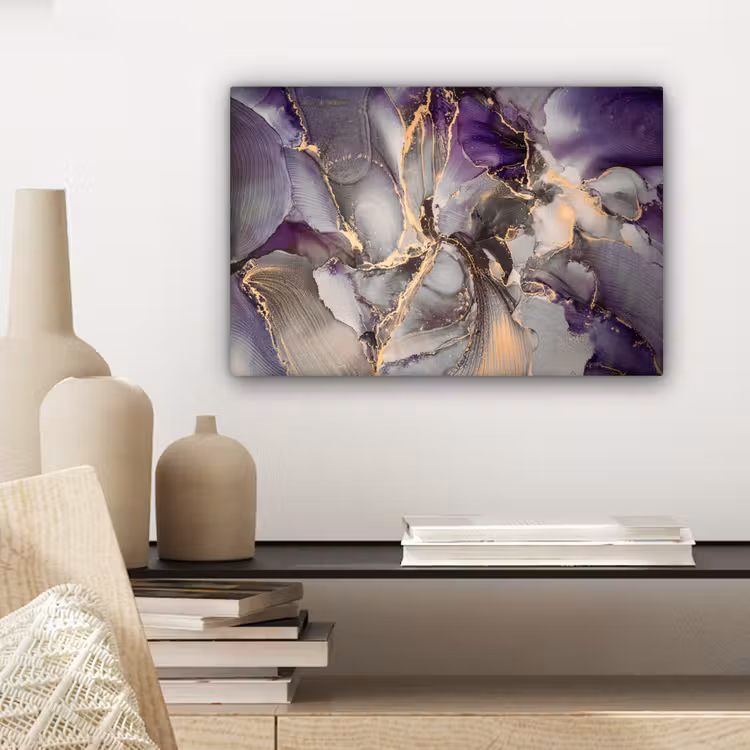 Goud - Paars - Marmer canvas 2cm klein -sfeer6