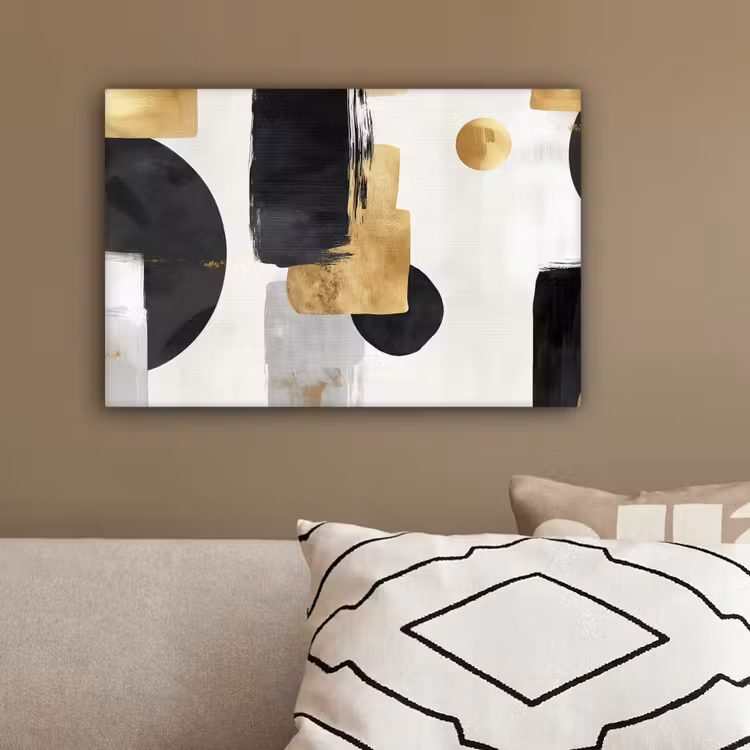 Goud - Rechthoeken - Cirkels - Abstract canvas 2cm klein -sfeer3