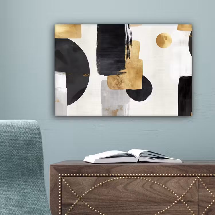 Goud - Rechthoeken - Cirkels - Abstract canvas 2cm klein -sfeer4