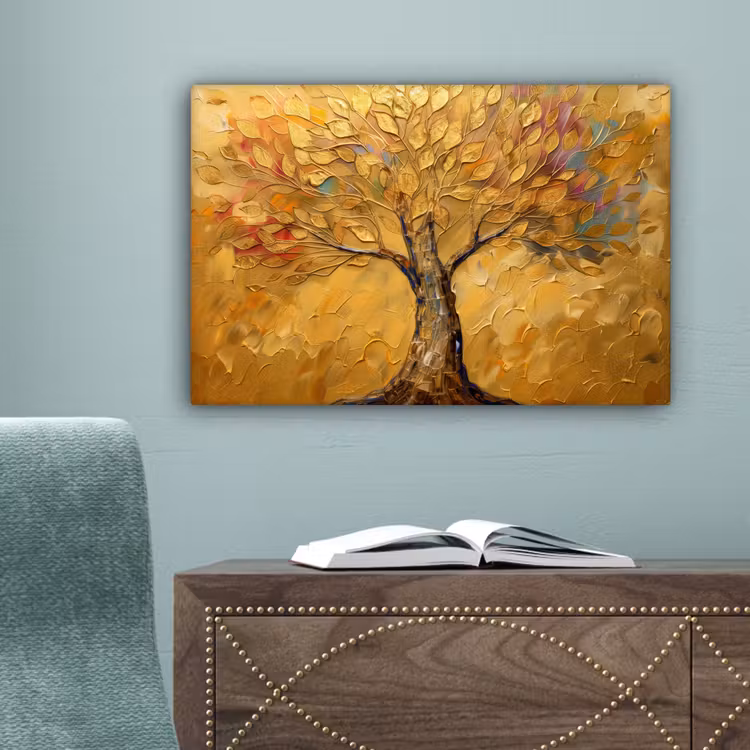 Goud - Boom - Abstract - Modern canvas 2cm klein -sfeer4