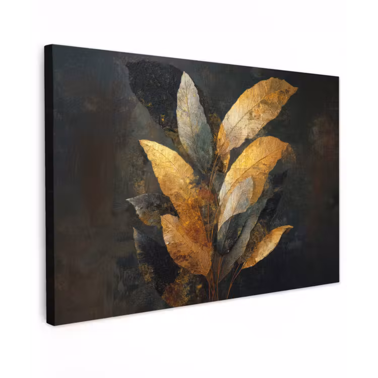 Gouden Bladcompositie – Botanische Luxe canvas 2cm klein -z3d