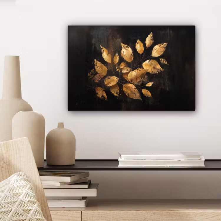 Gouden Bladeren op Donkere Achtergrond canvas 2cm klein -sfeer6