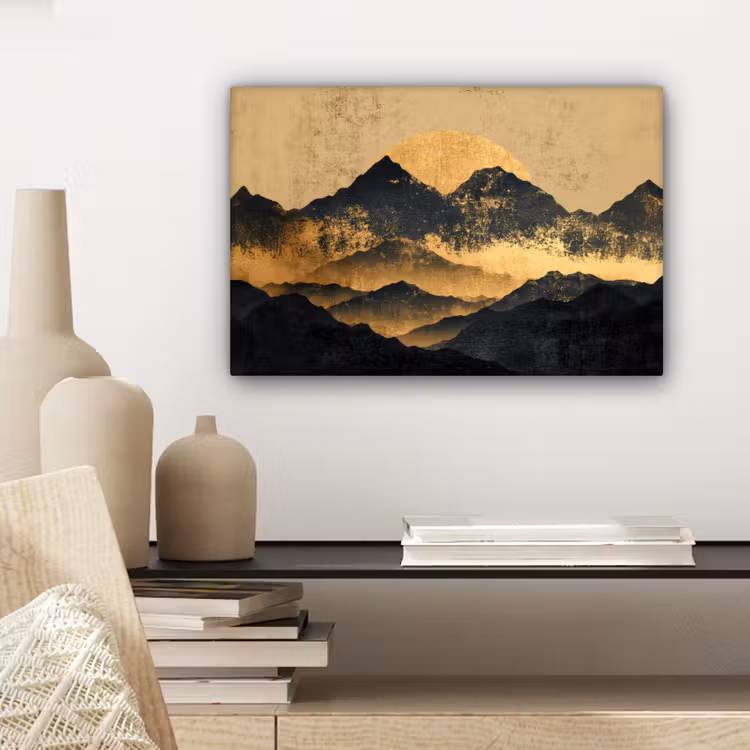 Gouden Bergen bij Maanlicht canvas 2cm klein -sfeer6