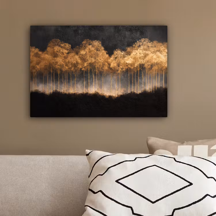 Gouden Bomen in Mistig Landschap canvas 2cm klein -sfeer3