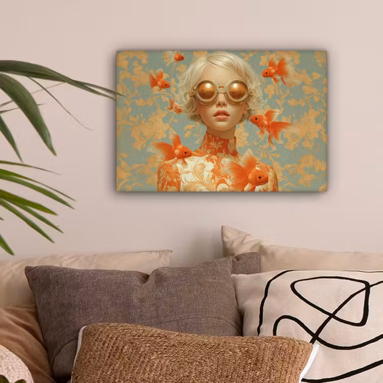 Goudvissen - Oranje - Vrouw - Blond canvas 2cm klein -sfeer1