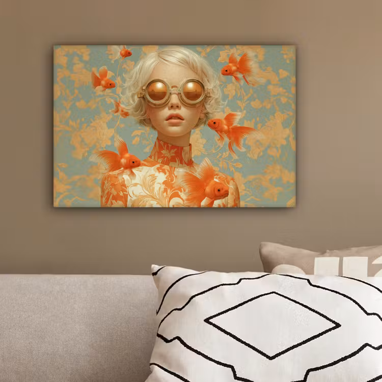 Goudvissen - Oranje - Vrouw - Blond canvas 2cm klein -sfeer3