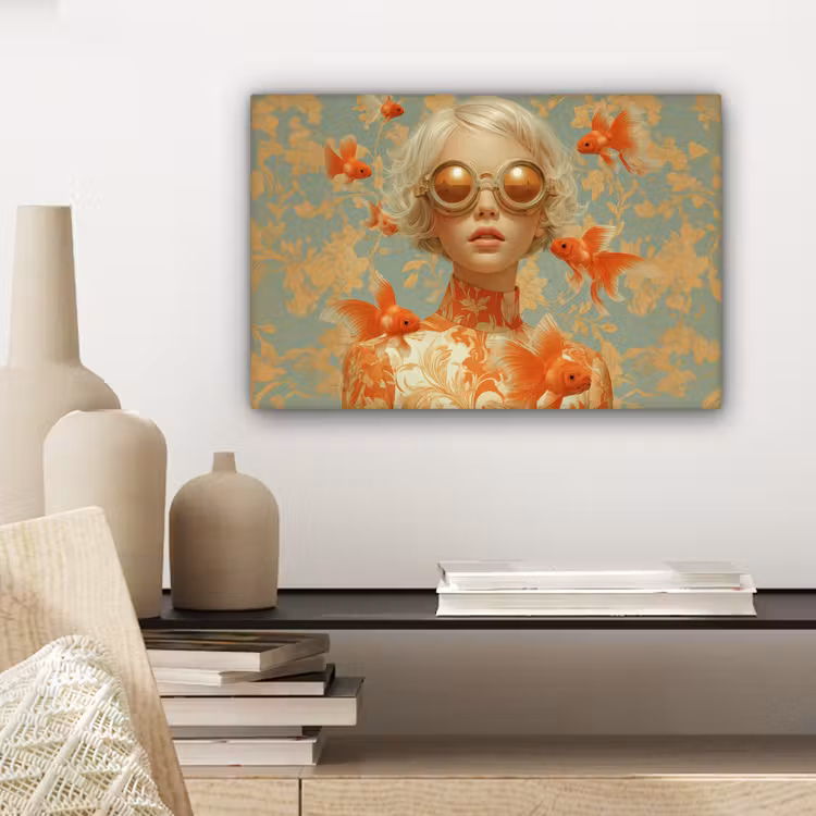 Goudvissen - Oranje - Vrouw - Blond canvas 2cm klein -sfeer6