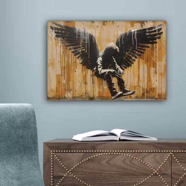 Graffiti - Kunst - Vleugels - Street art - Banksy canvas 2cm klein -sfeer4