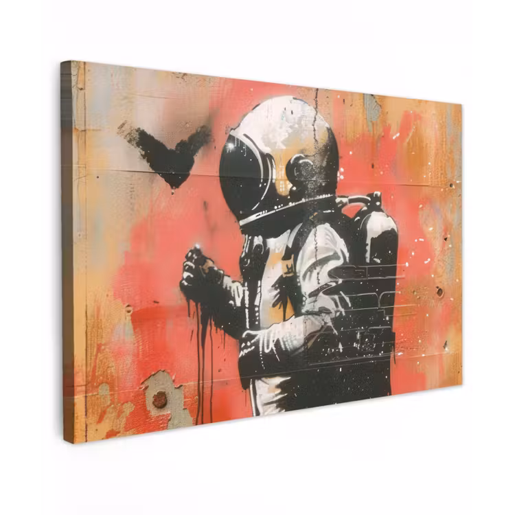 Graffiti - Astronaut - Street art - Ruimte - Banksy canvas 2cm klein -z3d