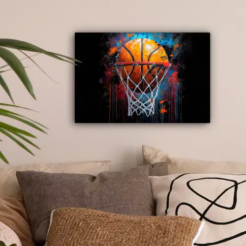 Graffiti - Basketbal - Sport - Zwart - Street art canvas 2cm klein -sfeer1
