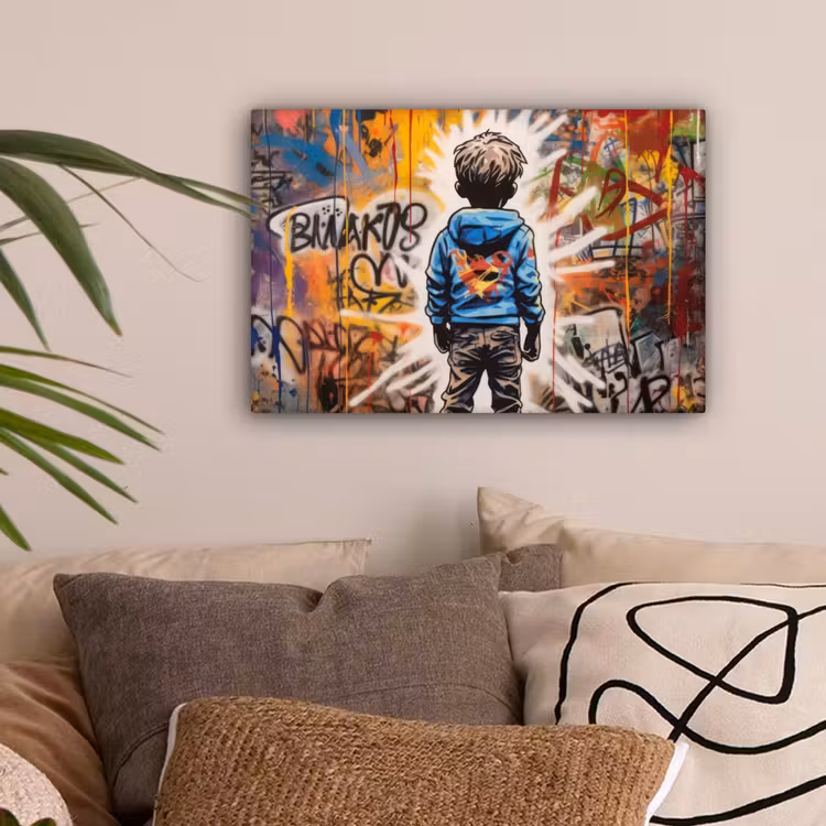 Graffiti - Jongen - Kleuren - Kunst - Street Art canvas 2cm klein -sfeer1