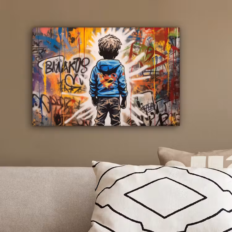 Graffiti - Jongen - Kleuren - Kunst - Street Art canvas 2cm klein -sfeer3