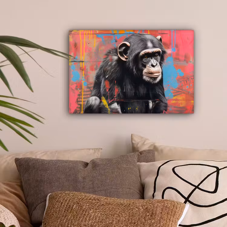 Graffiti - Chimpansee - Dieren - Street art - Banksy canvas 2cm klein -sfeer1