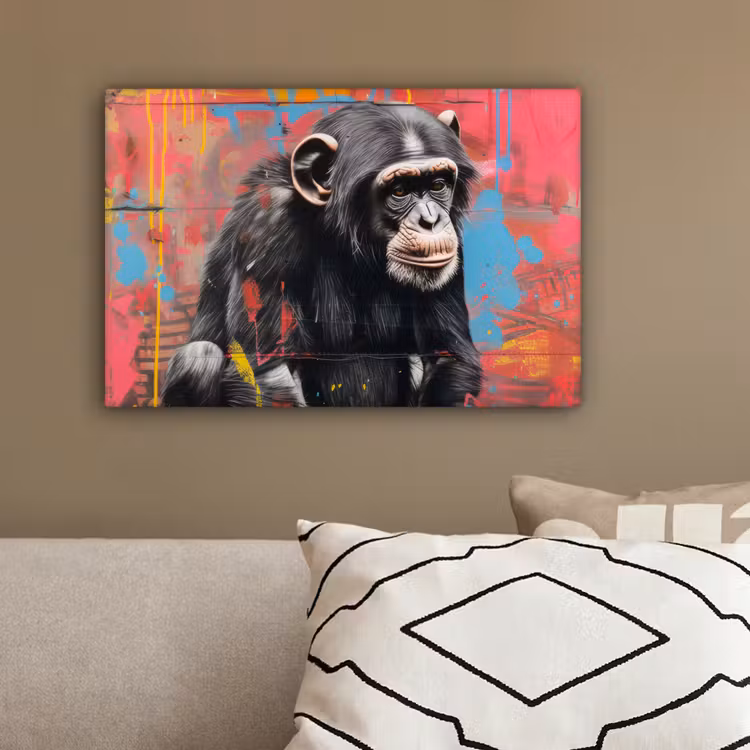 Graffiti - Chimpansee - Dieren - Street art - Banksy canvas 2cm klein -sfeer3