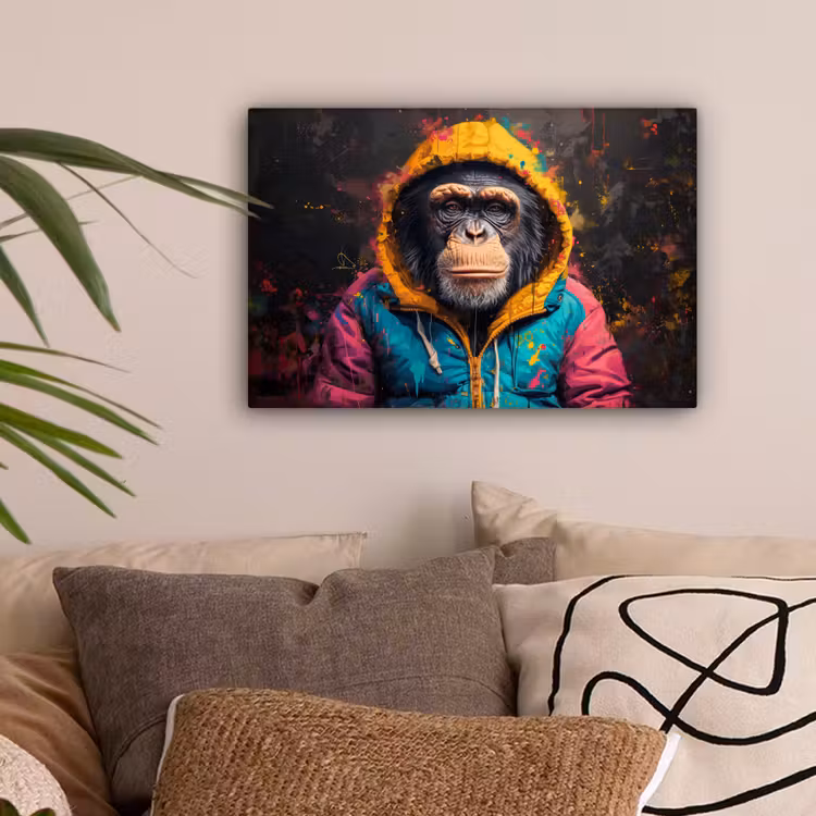 Graffiti - Chimpansee - Jas - Aap - Verf canvas 2cm klein -sfeer1