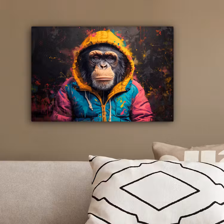Graffiti - Chimpansee - Jas - Aap - Verf canvas 2cm klein -sfeer3