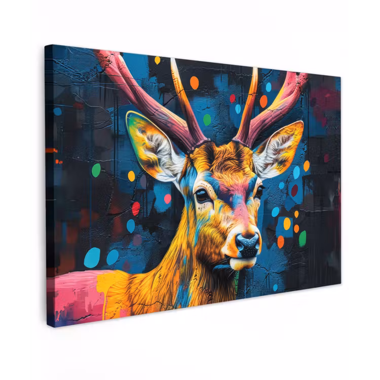 Graffiti - Hert - Dier - Kleurrijk canvas 2cm klein -z3d