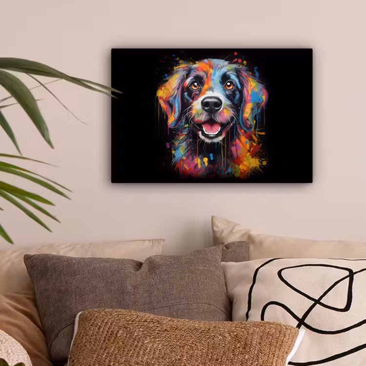 Graffiti - Hond - Zwart - Kleuren canvas 2cm klein -sfeer1