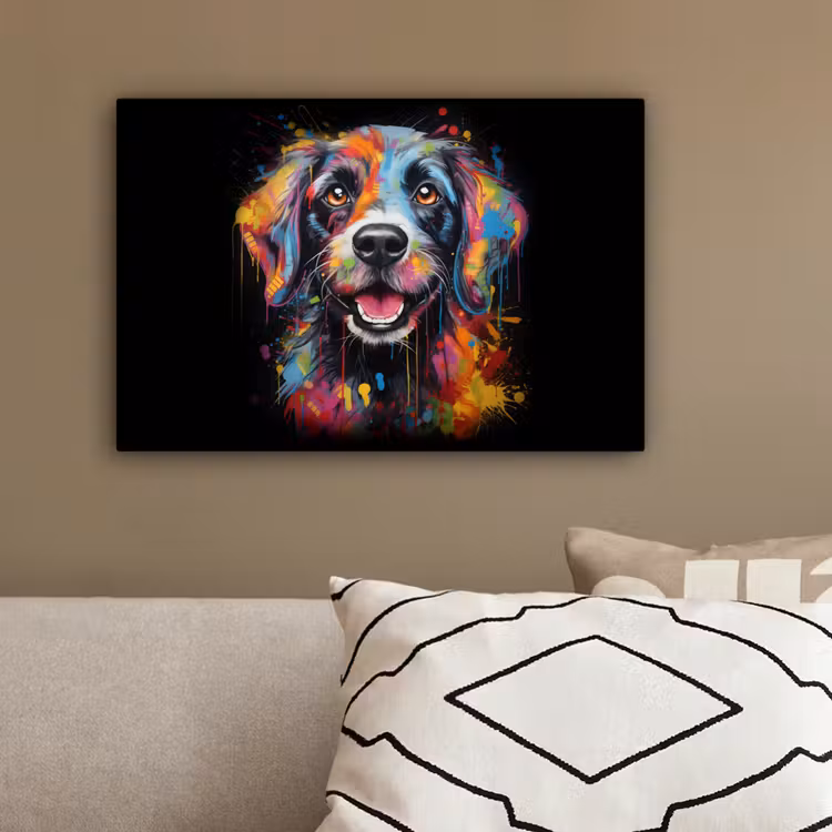 Graffiti - Hond - Zwart - Kleuren canvas 2cm klein -sfeer3
